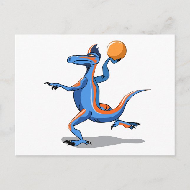 A Cartoon Iguanodon Playing Basketball. Postcard (Front)