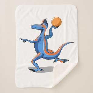 A Cartoon Iguanodon Playing Basketball. Sherpa Blanket