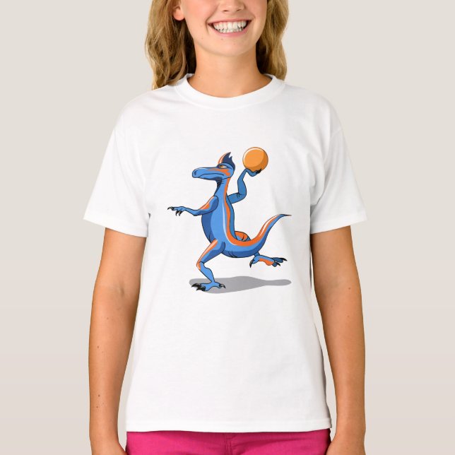 A Cartoon Iguanodon Playing Basketball. T-Shirt (Front)
