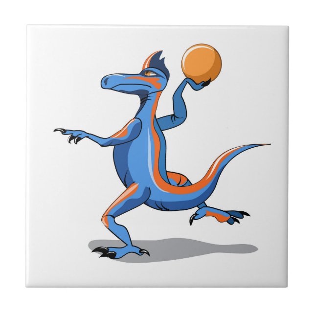 A Cartoon Iguanodon Playing Basketball. Tile (Front)