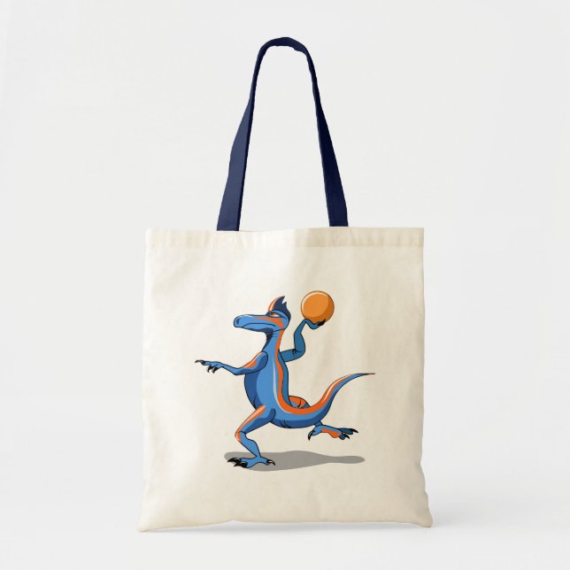 A Cartoon Iguanodon Playing Basketball. Tote Bag (Front)