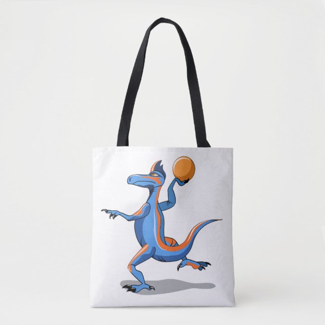 A Cartoon Iguanodon Playing Basketball. Tote Bag (Front)