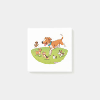a cartoon image of a group of dogs playing in a pa post-it notes