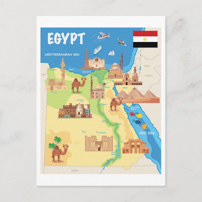 A Cartoon Map of Egypt Postcard (Front)