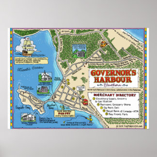 A cartoon map of Governor's Harbour, Bahamas Poster