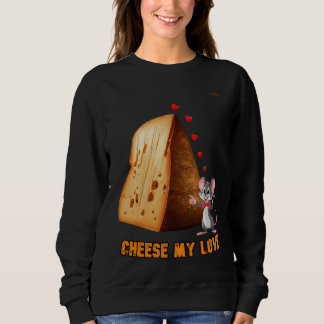 A Cartoon Mouse in Love with a Cheese on a Sweatshirt