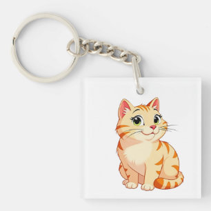 a cartoon orange tabby cat key ring