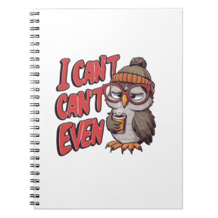 A cartoon owl with a beanie and large glasses notebook