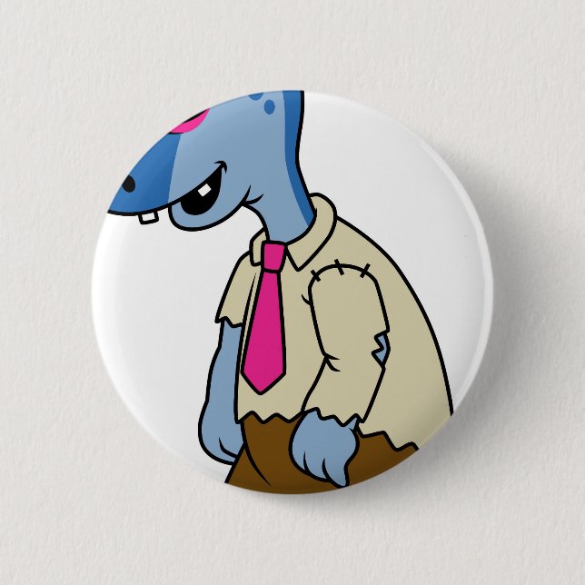 A Cartoon Parasaurolophus Dressed Up As A Zombie. 6 Cm Round Badge (Front)