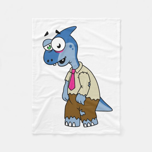 A Cartoon Parasaurolophus Dressed Up As A Zombie. Fleece Blanket (Front)