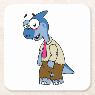 A Cartoon Parasaurolophus Dressed Up As A Zombie. Square Paper Coaster
