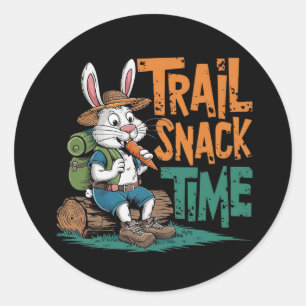 A cartoon rabbit in hiking gear classic round sticker