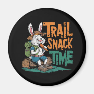 A cartoon rabbit in hiking gear magnet