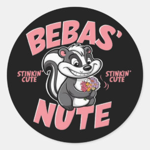 A cartoon skunk with a cheeky grin classic round sticker