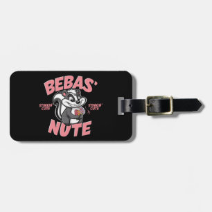 A cartoon skunk with a cheeky grin luggage tag
