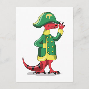 A Cartoon Tyrannosaur Rex Dressed As Napoleon. Postcard