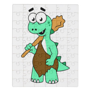 A Cartoon Tyrannosaurus Rex Caveman. Jigsaw Puzzle