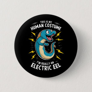 A cartoonish electric blue eel 6 cm round badge
