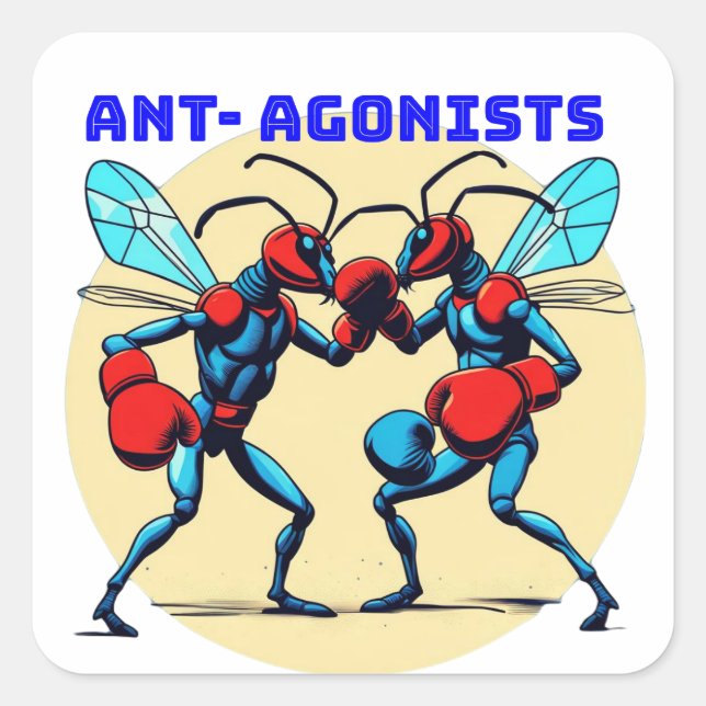 A Cartoonish Image Of Two Ants Fighting Square Sticker (Front)