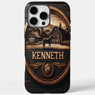 A Carved Wooden Sign Featuring a Horse in a Rural  iPhone 16 Pro Max Case