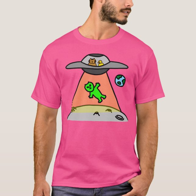 A Cat And A Duck In The Ufo T-Shirt (Front)