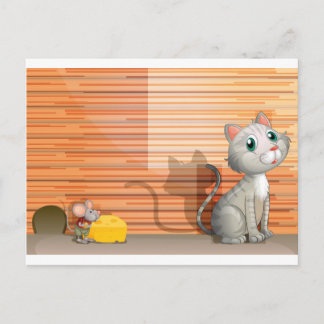 A cat and a rat with cheese postcard