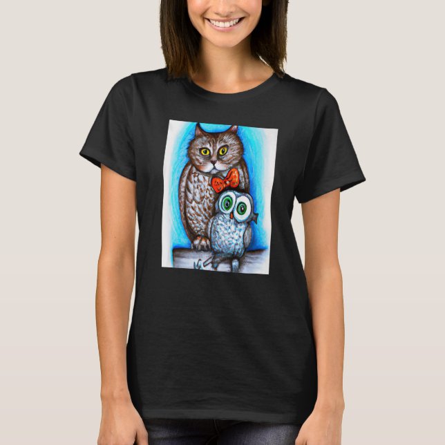 A Cat And An Owl Mixed T-Shirt (Front)
