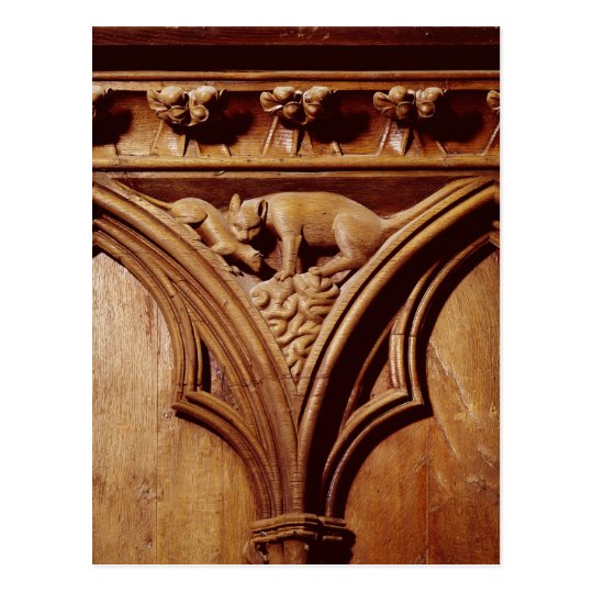 A cat and mouse, from a choir stall postcard