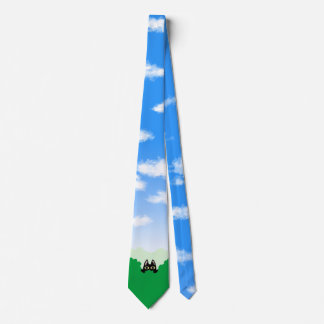 A cat (blue sky) necktie seen from the middle of t