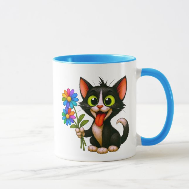 A cat delivering flowers mug (Right)