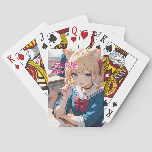 A cat-ear girl attending school. playing cards (Back)