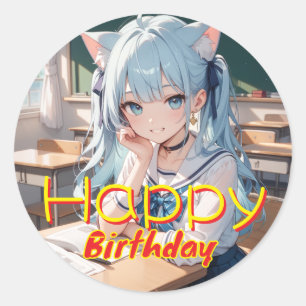 a cat-ear girl in sailor clothes classic round sticker