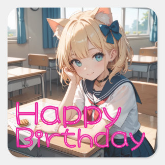 a cat-ear girl in sailor clothes square sticker