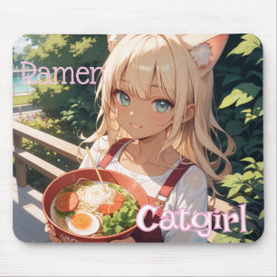 A Cat-Ear Girl Who Eats Ramen Mouse Mat
