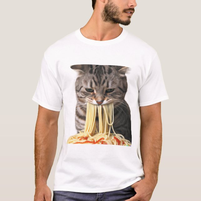 A cat eating spaghetti,my cat eating spaghetti  T-Shirt (Front)