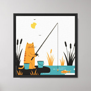 A cat fishing in the stream canvas print