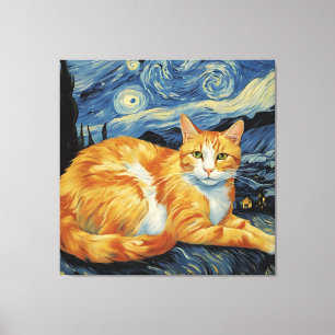 A Cat in The Starry Night Canvas Print
