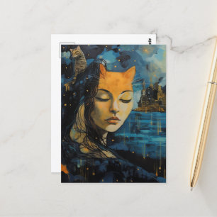 A cat lady in the city postcard