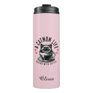 A cat mum life begins with coffee, Custom name Thermal Tumbler
