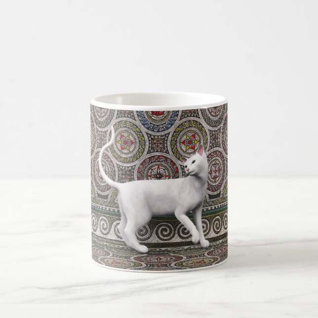 A cat on the mosaic coffee mug (Center)
