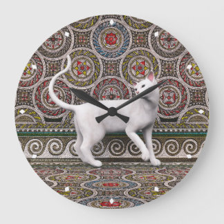 A cat on the mosaic large clock