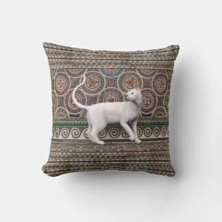 A cat on the mosaic throw pillow