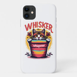 A cat peeking out from behind a flowerpot iPhone 11 case