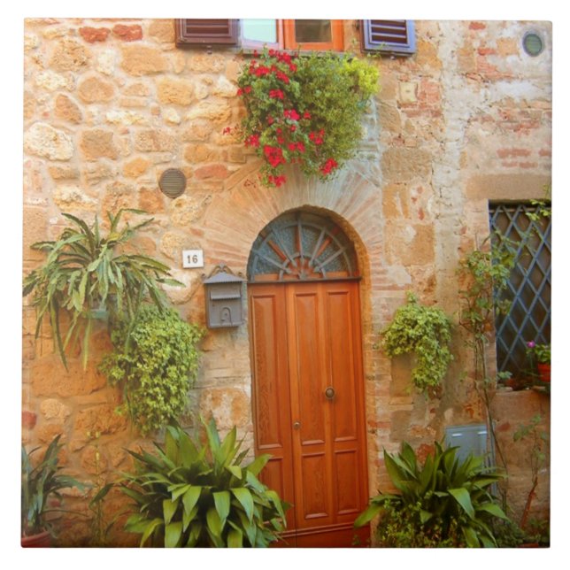 A cat seeks entrance to home in Pienza, Italy. Tile (Front)