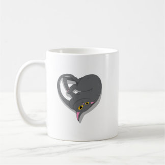 A cat shaped like a heart. coffee mug