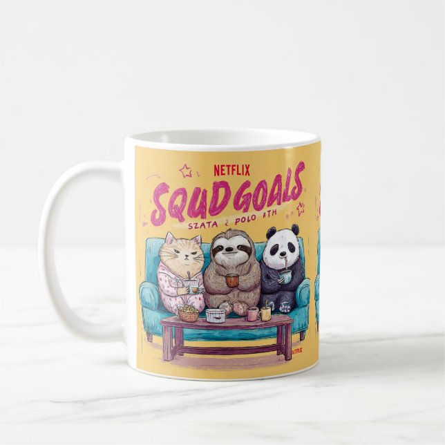  A Cat, Sloth, and Panda's Ultimate Netflix Night Coffee Mug (Left)