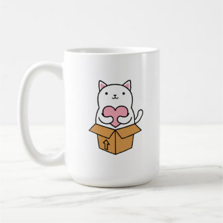 A cat that carries a heart. coffee mug