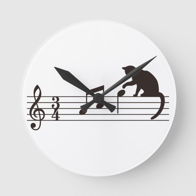 A Cat Toying with Notes Round Clock (Front)