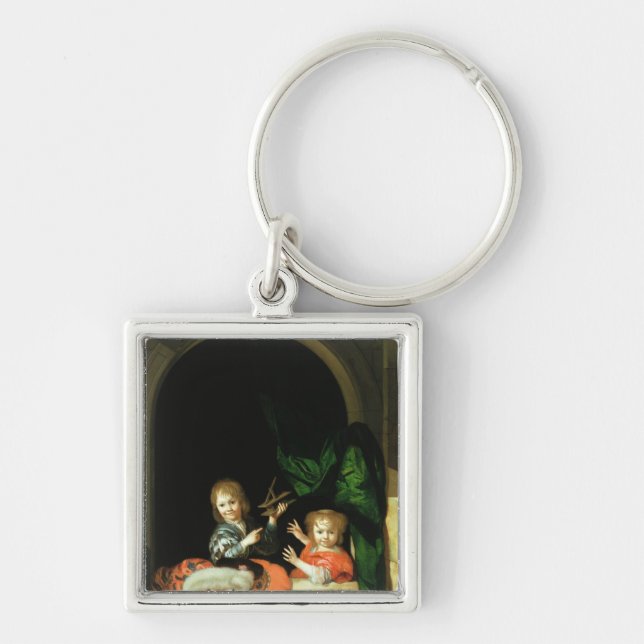 A Cat watching two boys Key Ring (Front)
