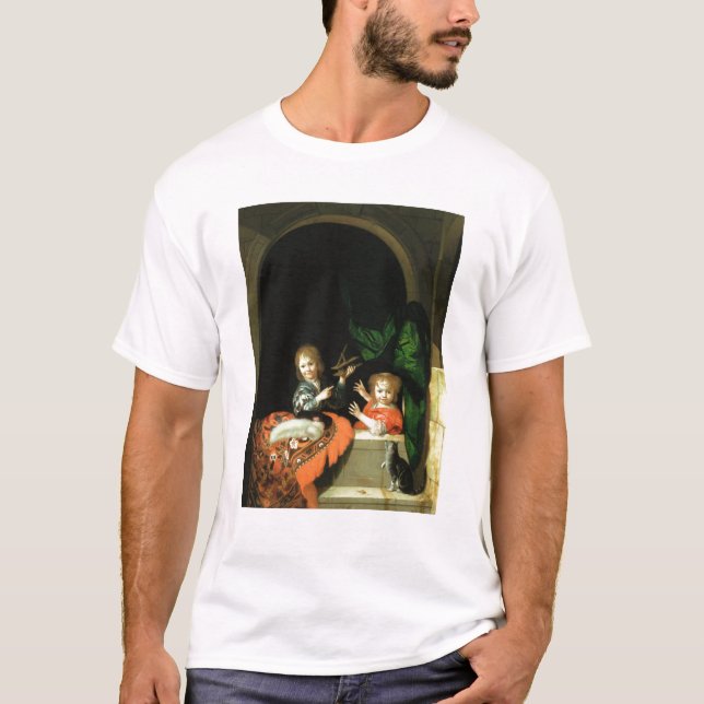 A Cat watching two boys T-Shirt (Front)